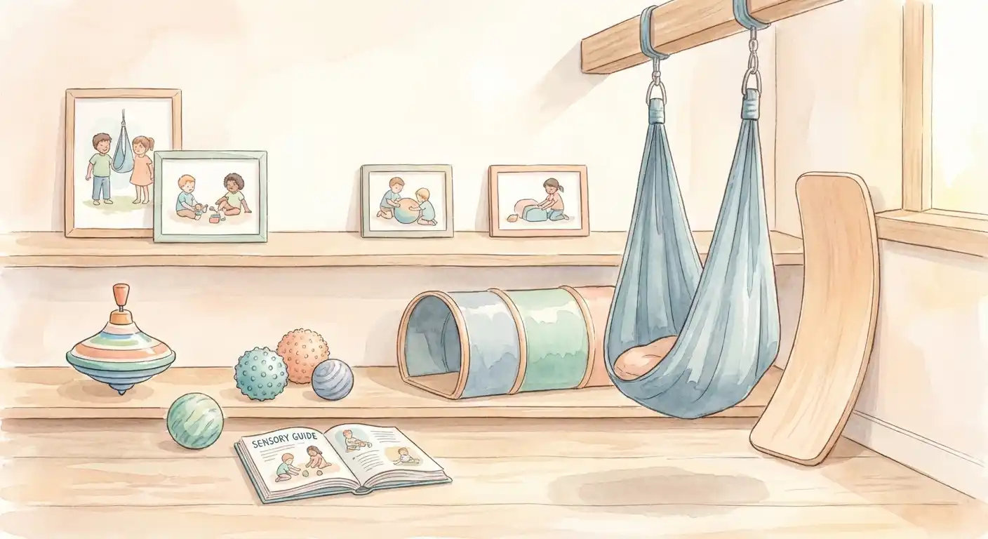 Collection of sensory swings and vestibular toys for autism and ADHD therapy